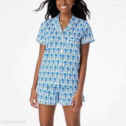 Dames nachtkleding Preppy Monkey Pyjama Set Dames Y2k Kleding Reverskraag Single Breasted Shirt met korte mouwen Top en shorts 2000s