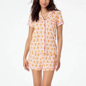 Dames slaapkleding Preppy Monkey Pyjamas Set Women Y2K kleding Rapelkraag met één borsten met korte mouwen met korte mouwen en shorts 2000sldzd