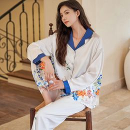 Femmes de nuit QSROCIO haute qualité pyjamas ensemble imprimé floral fausse soie nuisette de luxe homewear loisirs loungewear femme 230227