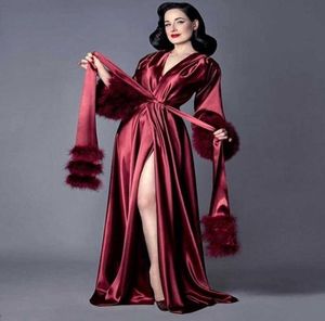 Vraieurs pour femmes Real Image Femmes Boue de nuit Fur Night Pyjama Silk Red Bathrobe Bride Ruffles Soft Robes Custom Fabriqué Robe enceinte