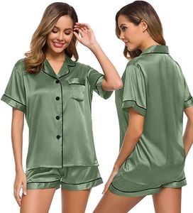 Vêtements de nuit pour femmes Pyjamas en satin à manches courtes en soie douce boutonnée Loungewear Pjs Shorts Set SXXL 230601