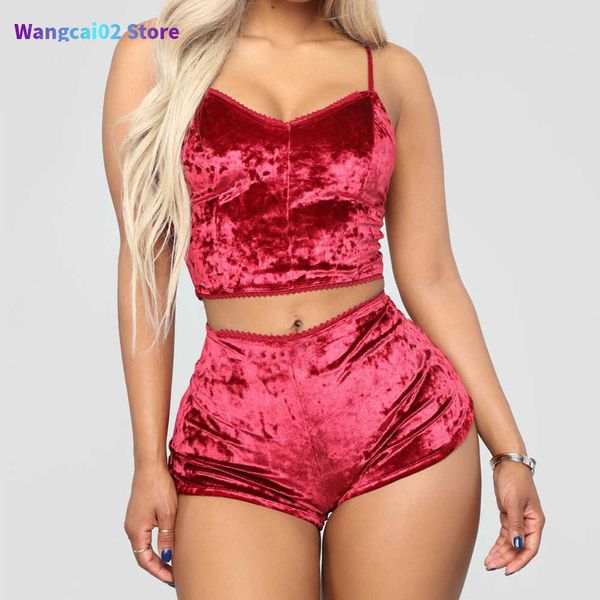 Ropa de dormir para mujer Pijamas de terciopelo satinado de seda sexy Conjunto de pijamas Conjuntos de lencería sexy Ropa de dormir Bata Ropa de dormir Rosa Rojo Negro 012723H