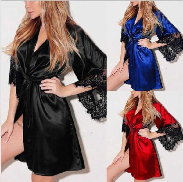 Vêtements de nuit pour femmes sous-vêtements sexy grande taille dentelle pyjamas peignoir discothèque perspective robe de nuit avec ceinture style de mode