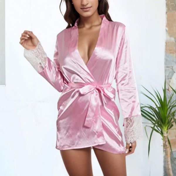 Vêtements pour femmes en soie kimono robe peignoir femmes sous-vêtements dentelle sexy grande taille pyjamas nocturne dames satin robes de chambre