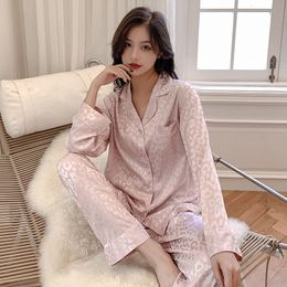 Dames slaapkleding zijden pyjama's longsleven twope -multicolor los luipard print home service 221122