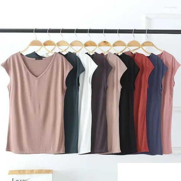 Ropa de dormir para mujer Verano Damas Pijamas Tops Color Sólido Modal V-Cuello Sin mangas Simple Camiseta suelta Casual Fondo Servicio a domicilio Dro Ot5Nx