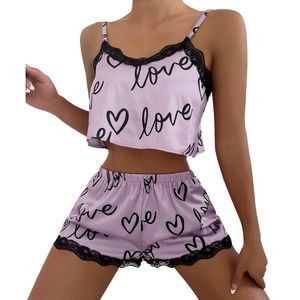 Vêtements pour femmes deux pièces ensemble pour femmes shorts de pyjama costume imprimé sous-vêtements pijama lingerie sexy camisoles