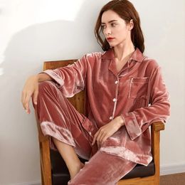Pyjama en velours et soie pour femmes, ensemble 2 pièces, pour l'automne et l'hiver, costume pour la maison, 100% pur, Service de printemps, 231123