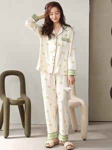 Dames slaapkleding winter 100% katoen pyjama's vrouwen huiskleding vol mouwen pijama buttondown broek broek casual slaapkleding pj set geprint pyjama's 230228