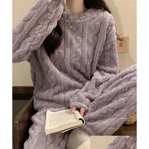 Dames slaapkleding winter warme flanel pyjama's stelt vrouwen