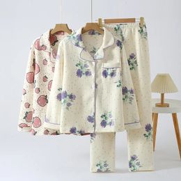 Ropa de dormir para mujer Conjunto de ropa de dormir engrosada y cálida para mujer de invierno con tres capas de revestimiento de algodón, pantalones de manga larga, muebles para el hogar 231213