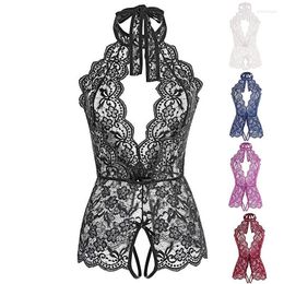 Dames slaapkleding vrouwen diep v open erotische lingerie kant transparante bh -set sexy kostuums crotchless bodysuit vrouwelijk ondergoed