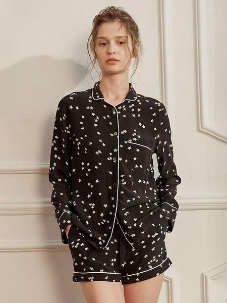 Vêtements pour femmes pour femmes pyjamas en soie ensemble chemise à manches pleines courte pantalon ins étoile imprimé noir luxe maison de chambre à coucher