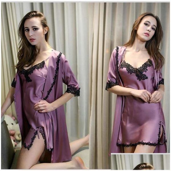 Vêtements de nuit pour femmes y femmes nauguailles Lingerie Robes Silk Lace Pyjamas Kimono Bathrobe de robe de chambre de robe de chambre