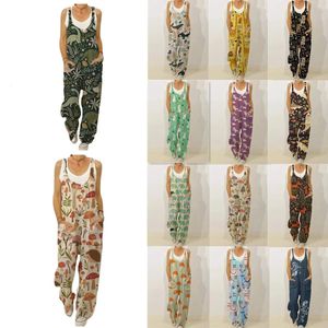 Jumps sans manches pour femmes Summer Boho Floral Ligne large Pantalon Long Rompers STRAP plus taille de berce lâche à taille décontractée 240410