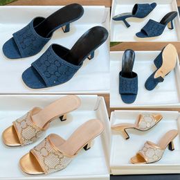 Sandale de glissière pour femmes 772416 Designer Slim Sandales denim Sandales Crystal Sandales Bleu Denim avec des cristaux noirs Slière en cuir Lettre de la seme