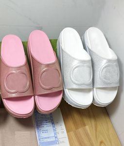 Damesglaasjes sandalen zwarte rubberen slippers in elkaar grijpende g uitsnede sandalen Italië luxe ontwerper metallic zilveren roze roze kussen 4104408