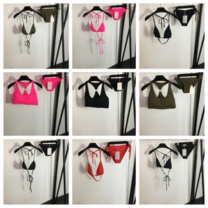 Conjunto de bikini con tirantes para mujer Sujetadores de diseñador Traje de baño Correa de personalidad Diseño Trajes de baño para niñas 3 colores Traje de baño de playa sexy