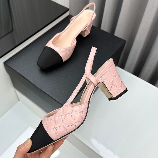 Femmes Slingbacks Robe Chaussure Classique Talons Chunky Sandales Designer Slip On Slides Texture Matelassée Matelasse Élégante Chaussure De Mariage Noir Rose Chaussure Décontractée