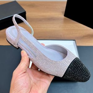 Dames Slingbacks Dress Shoe Slip On Sandals Designer Dikke hakken 6,5 cm/2 cm met strass slides Girls 24ss Summer Beach Shoe Laides Classic Pink Purple Mules