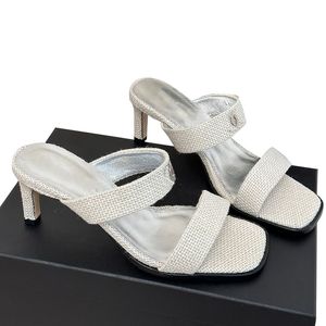 Femmes Slingbacks Sandales Talons Aiguilles Chaussures Habillées Vintage Bout Carré Pantoufles Glisser Sur Des Diapositives Paille Élégant Pour La Fête Chaussure De Mariage Classique Raphia Chaussure De Loisirs