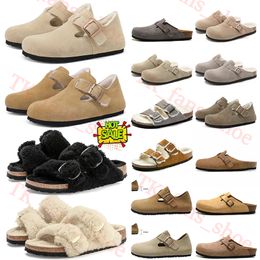 Zapatillas para mujer Birkinstocks Burkin Plataforma Zapatillas Mocasines Hombres Bostons Zuecos Sandalias Piel de oveja Ante Plantilla suave Piel Diapositivas Arizonas Corcho Suela plana Zapatillas