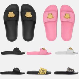 Dames slippers ontwerper sandalen mode klassiek palazzo sandaal strandschoen muilezel mannen vrouw sandale schuifregelaars metaal logo zomerplatform flat dia fuchsia black