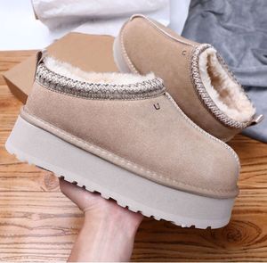 Pantoufles pour femmes Tazz Chestnut Fur Slides Dheepskin Shearling pantoufle Tasman Classic Platform Boots UGGsity Wool Blend Winter Australia Booties Chaussures à la mode