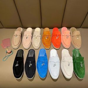 Dames slippers topkwaliteit kasjmier sandalen sandalen ontwerpers schoenen klassieke gesp ronde tenen plat hiel vrijetijdscomfort vier seizoenen dames fabriek loafers met lp