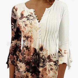 Petite chemise femme printemps/été à la mode nouvelle femme imprimé floral col en v manches courtes plissée boutonnée petite chemise