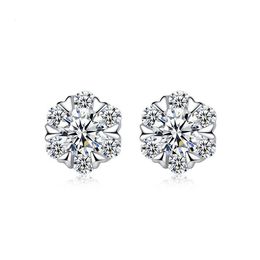 Pendientes de pernos de cristal de copos de nieve para mujer 925 Sterling Silver Designer Classic Diamond Wedding Farty Joysing Regalos de Navidad