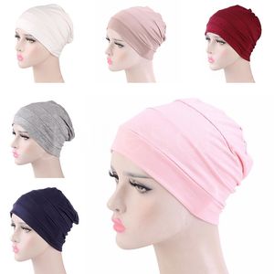 Womens Soft Muslim Comfy Chemo Cap Sleep Turban Hat Liner for Hair Loss Cotton Headwear Head wrap Hair accessories de689