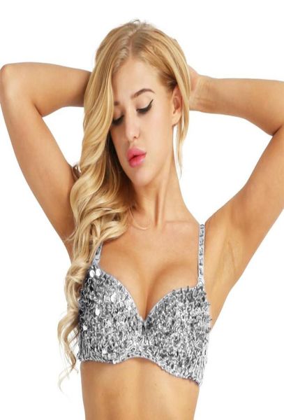 WOMEN Sparkle Sequin Beading Buraño acolchado Club nocturno Sexy Rave Pole Dance Bustier Top Dancing Push Up Balette Lingerie73332686876534