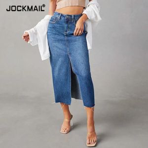 Jupe minimalisme de jupe de jean divisé pour femmes pour femmes streetwear high wasit jean féminin long ski de mode 240424