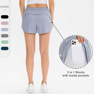 Damessport 2 in 1 hardloopminishorts Workout Athletic Gym Yogashorts voor dames Meisjes met telefoonzakken Europese stijl