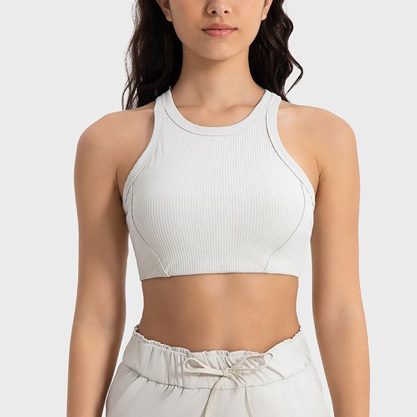 Soutien-gorge de sport pour femmes, soutien-gorge de sport Racerback, tenue de yoga, haut d'entraînement court avec coussinet, équipement de course à impact, tissu côtelé, soutien-gorge de yoga pour femmes LU-MELUCK