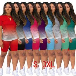 Gradient Women Tracksuits Designer Nieuwe 2 -delige broek Set Casual Sports Short Sleeve T -shirt Biker Shorts Suits Ladies Kleding plus maat 3xl 4xl