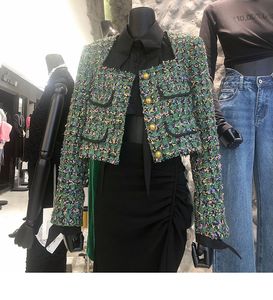 Dames vierkante kraagjack groene tweed wollen een enkele borsten short coat SML