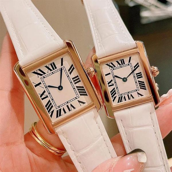 Reloj cuadrado para mujer, reloj de lujo de diseñador, reloj de regalo para el día de San Valentín para niña, movimiento de cuarzo, correa de cuero de acero inoxidable, varios tamaños 200a