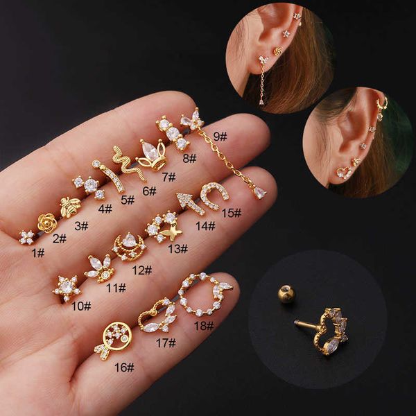 Boucles d'oreilles en acier inoxydable pour femmes avec zircone cubique brillante Boucles d'oreilles percées Vis Boule Goujons Populaire Oreille Os Ongle Oreille Anneau Bijoux Piercing Or Boucle Pour Femmes Fille