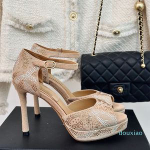 Y2K Sandales sexy à talons aiguilles pour femme - Chaussures habillées en daim avec strass et diamants - Boucle de cheville réglable