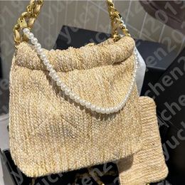 Sacs à provisions de paille pour femmes avec perles gold métal matériau pockage pockage pockage charme petite pochette beige à main sacs à main