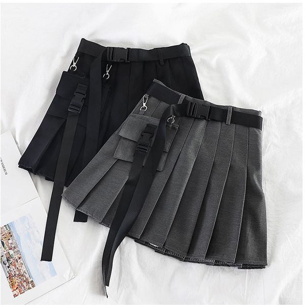 Femmes Streetwear outillage demi-longueur plissé noir jupe courte mode taille haute Haruku femmes jupes Y1214