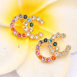 dames oorknopjes vrouw Luxe designer kleurrijke diamanten oorbel Chique letters sieraden 18k vergulde Crystal Rhinestones Valentijn Huwelijksgeschenken