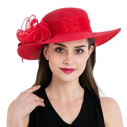 Tocados de flores elegantes para mujer, poliéster, ala ancha, Floral, Kentucky Derby, vestido de iglesia, sombrero de fiesta de té T236301w