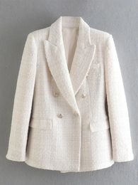 Dames pakken blazers 2023 dames jas lente mode dubbele borsten tweed blazer jas vintage lange mouw vrouwelijke bovenkleding chic