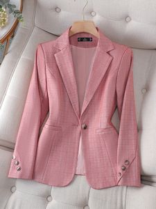 Dames pakken blazers aankomst roze zwarte plaid dames formele blazer vrouwen vrouwelijke lange mouw single button slanke zakelijk werk slijtage jas jas 230817