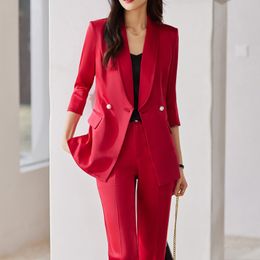 Dameskostuums Blazers Herfst Vintage Blazer Rechte Broek Set Woon-werkverkeer Stijl One Grain Button Effen Kleur Pakbroeken Kantoorsets 230920