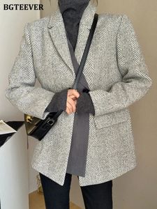 Costumes pour femmes Blazers BGTEEVER élégant épaissir chaud femmes veste en laine à manches longues simple boutonnage lâche dames Blazer manteau d'hiver femme 231025