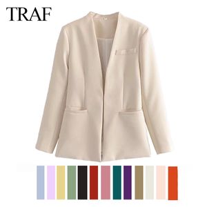 Costumes pour femmes Blazers Mélanges TRAF Blazers Fille Femmes Mode Blazer Simple Couleur Unie Vert Orange À Manches Longues Femmes Veste Bureau Dame Manteau Formel 230906